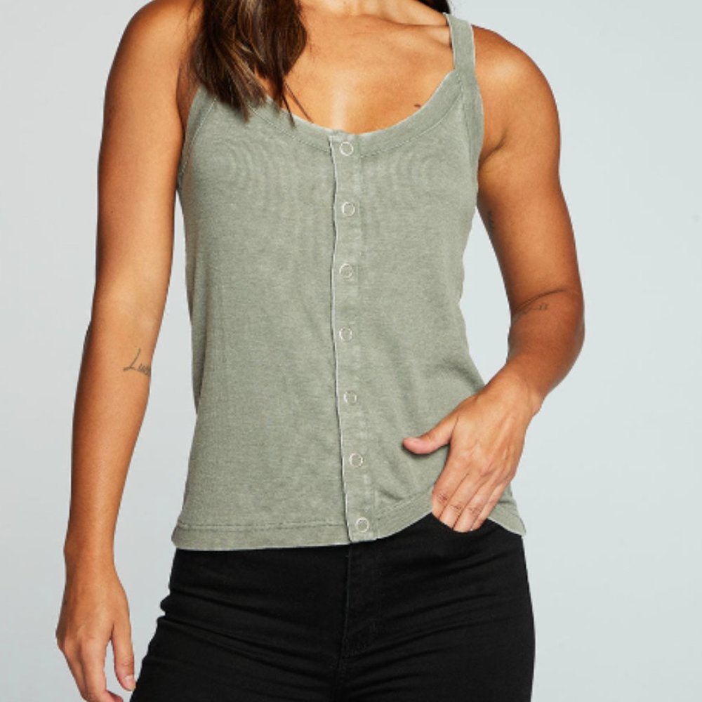 Chaser Vintage Rib Snap Tank  - Green